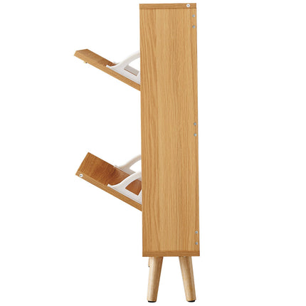 Shoe Cabinet With 2 Flip Drawers, Slim Rattan Doors