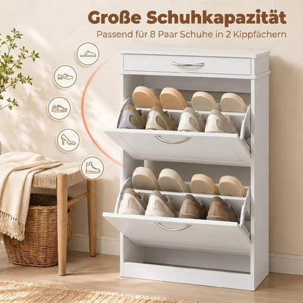 Botník se 2 výklopnými zásuvkami a horní zásuvkou, bílá