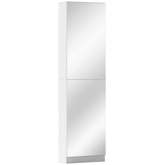 Botník se zrcadlem, úzký 5patrový, bílá 50x20x180cm