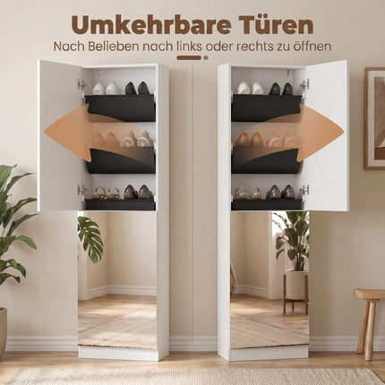 Shoe Cabinet With Mirror, Slim 5-Tier, White 50x20x180cm