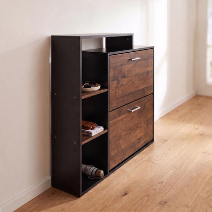 Shoe Cabinet with 2 Flaps, Adjustable Shelves, Black