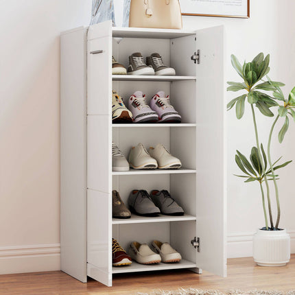 Shoe Cabinet with Adjustable Shelves, Glossy White, Holds 10 Pairs