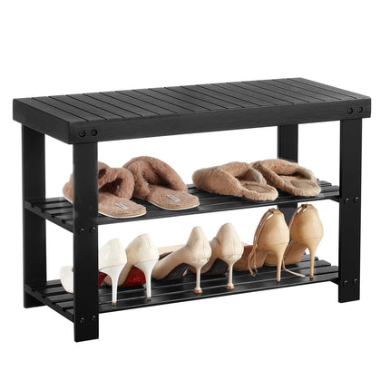 Shoe Rack Bench, 3-Tier Bamboo, 286 lb Capacity, Black