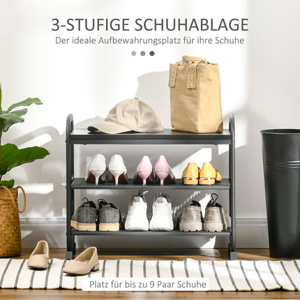 Industrial Style 2-Tier Shoe Bench, Steel, Black, Fits 6 Pairs