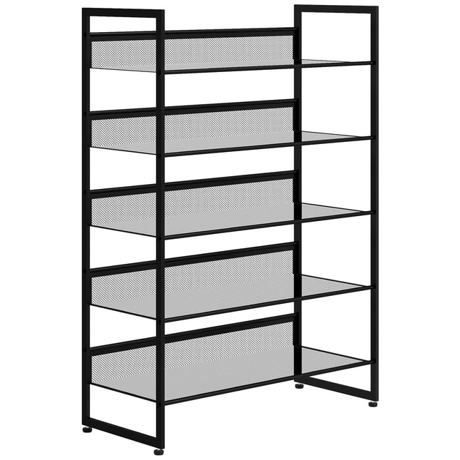 5patrový černý ocelový regál na boty pro 15 párů, 72x30x102 cm