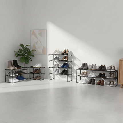 Schuhregal, stapelbarer Metallrahmen mit Kunststoffablagen