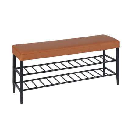 Shoe Storage Bench, Faux Leather, 2 Shelves