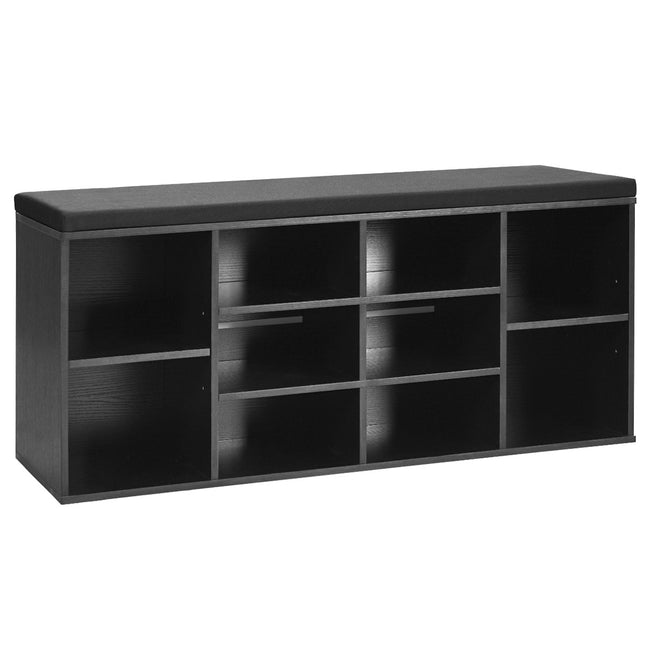 Shoe Storage Bench With Padded Seat, 10-Cube, Black