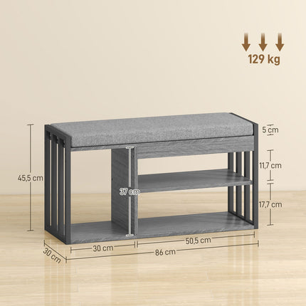 Úložná lavice na boty s polstrem, 3patrový design, šedá