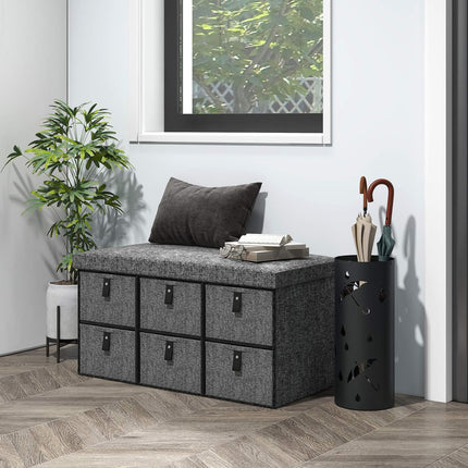 Shoe Storage Bench with Cushion, 6 Drawers, MDF, Dark Grey