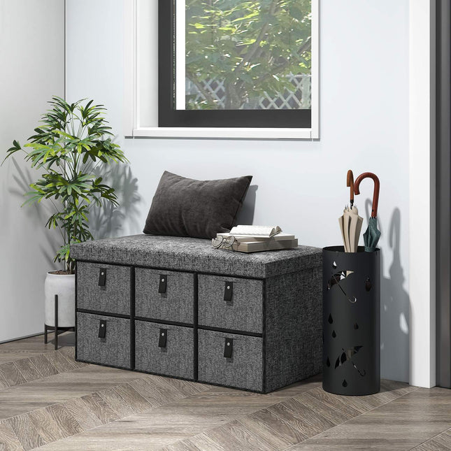 Shoe Storage Bench with Cushion, 6 Drawers, MDF, Dark Grey