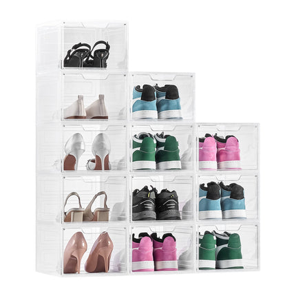 Shoe Storage Boxes, Clear Stackable 12 Pack, Magnetic Door