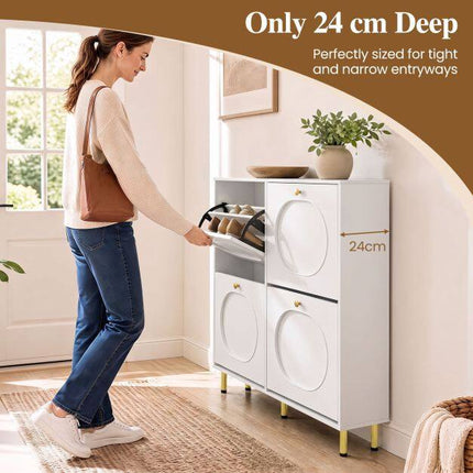 Shoe Storage Cabinet with 4 Flip Drawers, White