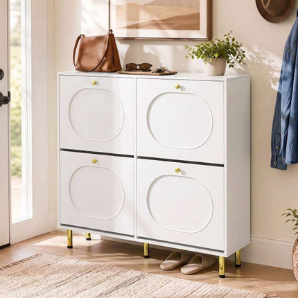 Shoe Storage Cabinet with 4 Flip Drawers, White