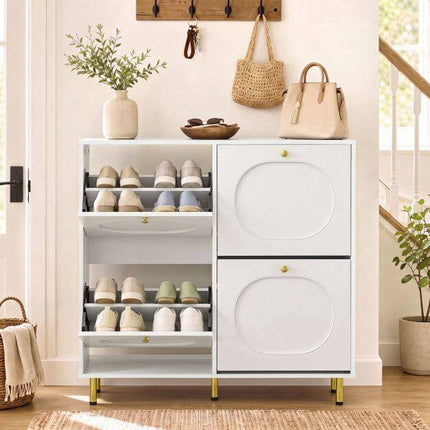 Shoe Storage Cabinet with 4 Flip Drawers, White