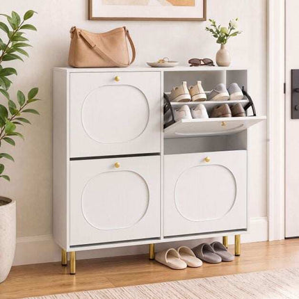 Shoe Storage Cabinet with 4 Flip Drawers, White
