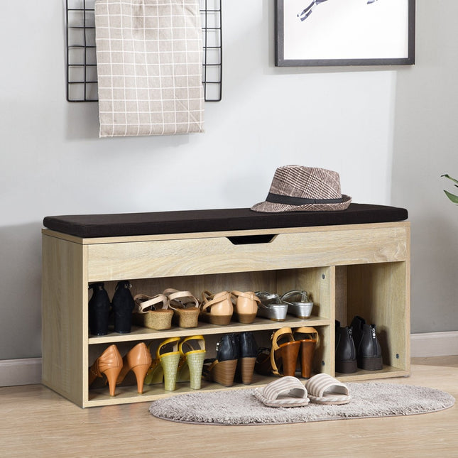 Lavice na boty botníková komoda botník se sedákem dřevo 104 x 48 x 30 cm bílá/přírodní-přírodní