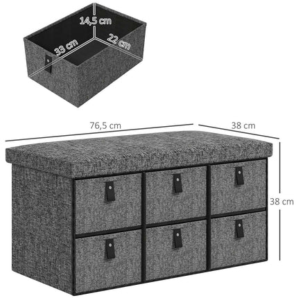 Shoe bench for hall, dark grey, 6-pair storage