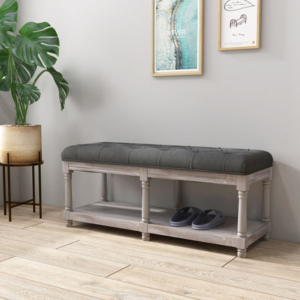 Lavice na boty s úložným prostorem, polstrovaný sedák, šedý len, 115x40x48 cm