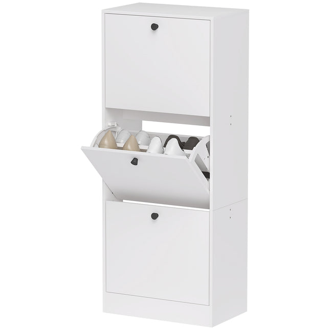 Schoenenkast met 3 kleppen, schoenenkantelaar, schoenenrek met verstelbare verdeler, smalle schoenenkist voor 12 paar schoenen 47 x 28 x 115 cm, wit Aosom