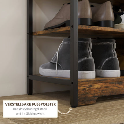 Shoe rack, 4-tier for 11 pairs, rustic brown, 70x30x65 cm