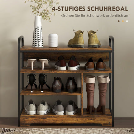 Shoe rack, 4-tier for 11 pairs, rustic brown, 70x30x65 cm