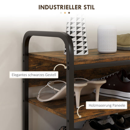 Shoe rack, 4-tier for 11 pairs, rustic brown, 70x30x65 cm