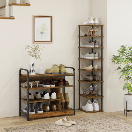 Shoe rack, 4-tier for 11 pairs, rustic brown, 70x30x65 cm