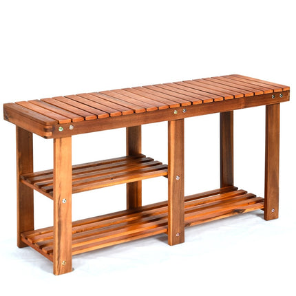 Botník s lavicí a 2 policemi botníková skříň ze dřeva stojan na boty 87 x 28 x 45 cm
