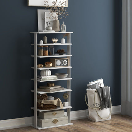 Stojan na boty 7patrový botník v retro stylu 45 x 25 x 110.5 cm bílá
