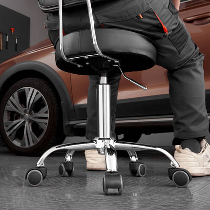 Shop Stool with Backrest – Pneumatic Rolling, 300 lb