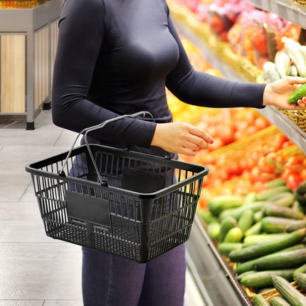 Shopping Basket Set of 12, 21L Plastic, Stand, Black