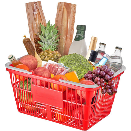 Shopping Basket Set of 12, 21L Plastic with Stand, Red