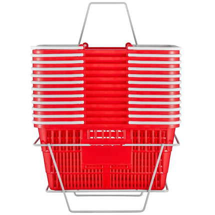 Shopping Basket Set of 12, 21L Plastic with Stand, Red