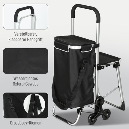 Nákupní taška na kolečkách, 40L, 3 kolečka, hliníkový rám, sedátko