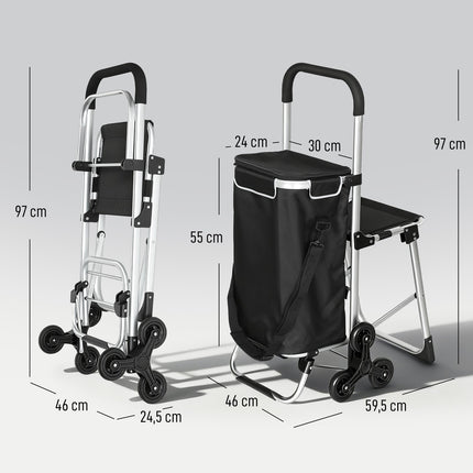 Nákupní taška na kolečkách, 40L, 3 kolečka, hliníkový rám, sedátko