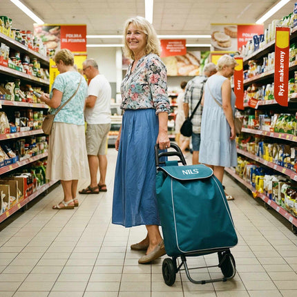 Nákupní taška na kolečkách 40L, termo, skládací, tyrkysová