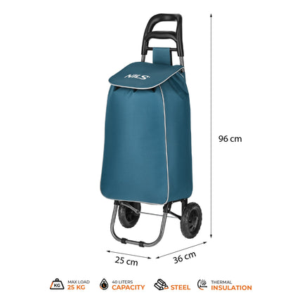 Nákupní taška na kolečkách 40L, termo, skládací, tyrkysová