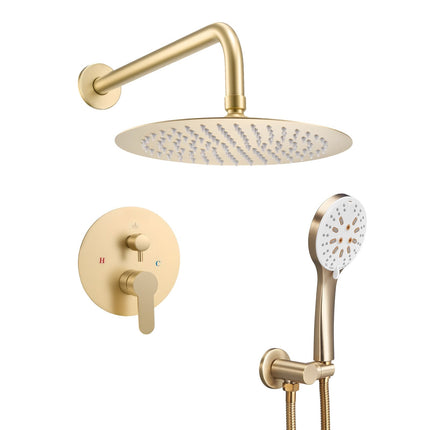 Shower Faucet Set, 10-Inch Rain Head, Handheld, Brushed Gold
