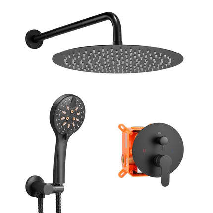 Shower Faucet Set, Matte Black, 12-Inch Rain Head, Handheld