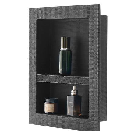 Shower Niche 16x20 In, Recessed, Divider Shelf, Black