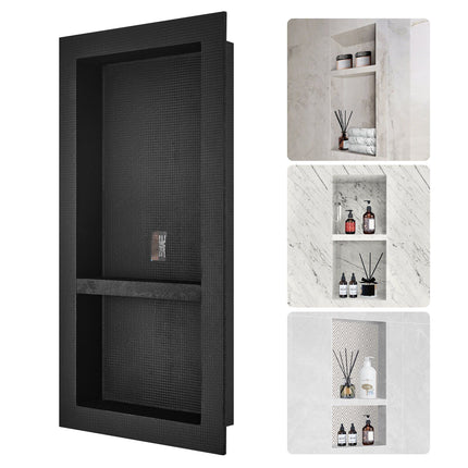 Shower Niche for Tile, 16x32 in, Double Shelf, Black