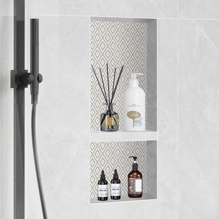 Shower Niche for Tile, 16x32 in, Double Shelf, Black