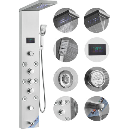 Shower Panel System, 6 Modes, LED Display, 304 Stainless