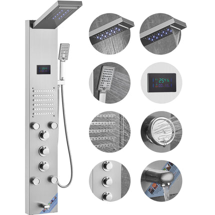 Shower Panel System, 6 Modes, LED Display, Stainless Steel