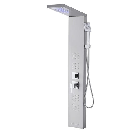 Shower Panel Tower, 53 In Stainless Steel, LED, 5-Function