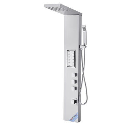 Shower Panel Tower, 53 In Stainless Steel, Rainfall, Body Jets