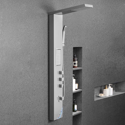 Shower Panel Tower, 53 In Stainless Steel, Rainfall, Body Jets