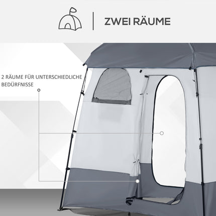 Sprchový stan pro 2 osoby – přenosná kabina se 3 vchody, šedý