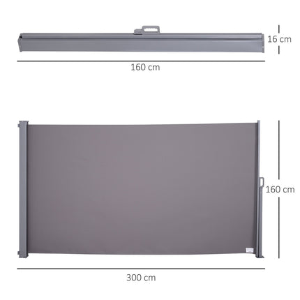 Boční markýza ze šedého polyesteru pro soukromí a ochranu před sluncem, 3x1.6m